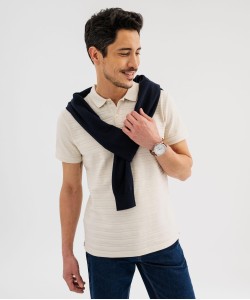 Polo manches courtes à rayures texturées homme